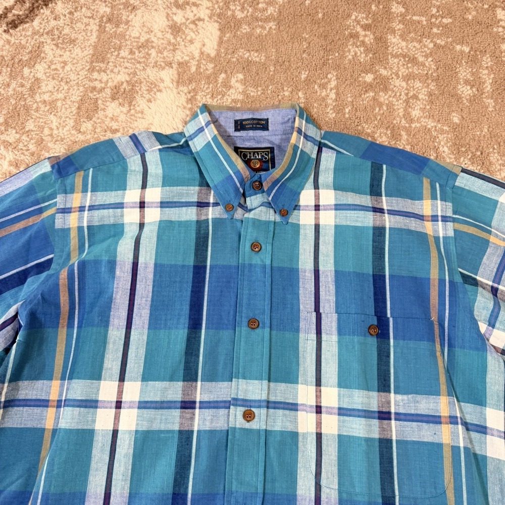 VTG Chaps Ralph Lauren‎ Shirt Mens Medium Plaid Button Up  Short Sleeve 90's - Picture 2 of 8